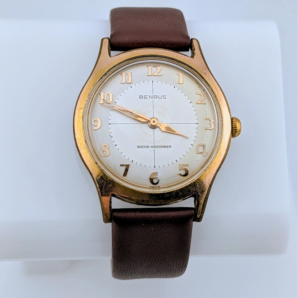 Vintage Benrus Series 2155 Manual Wind Gold Tone Crosshair Dial Men's Watch 34mm